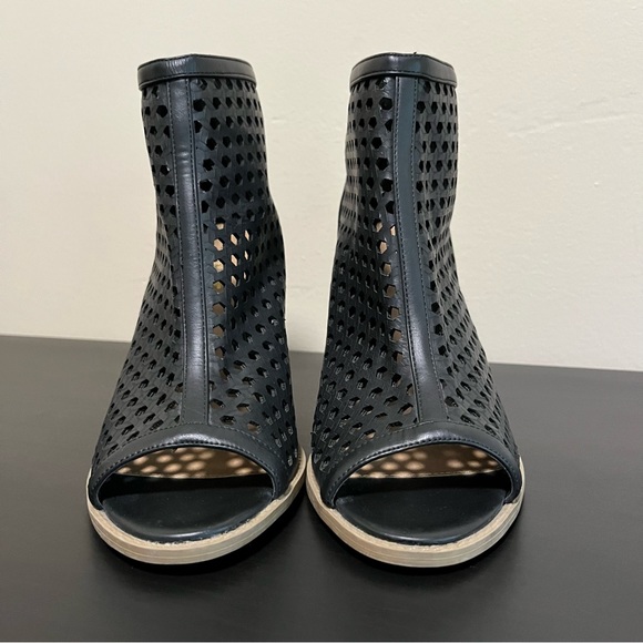 Report Ronda Perforated Peep Toe Ankle Boots | Black Faux Leather - Picture 4 of 12